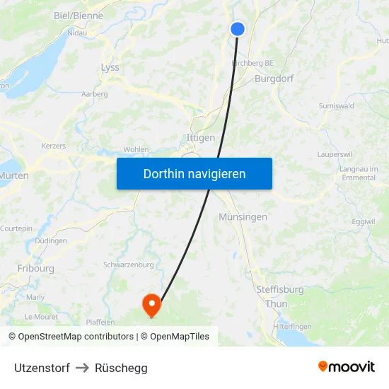Utzenstorf to Rüschegg map