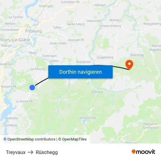 Treyvaux to Rüschegg map