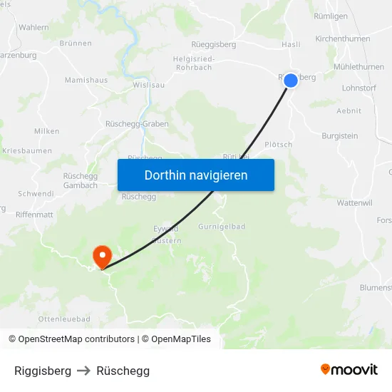 Riggisberg to Rüschegg map
