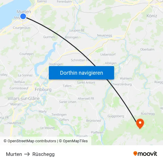 Murten to Rüschegg map