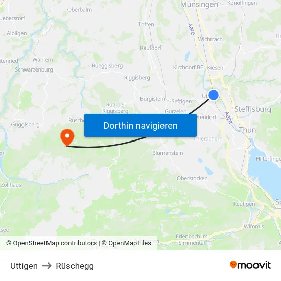 Uttigen to Rüschegg map