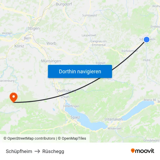 Schüpfheim to Rüschegg map