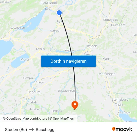 Studen (Be) to Rüschegg map