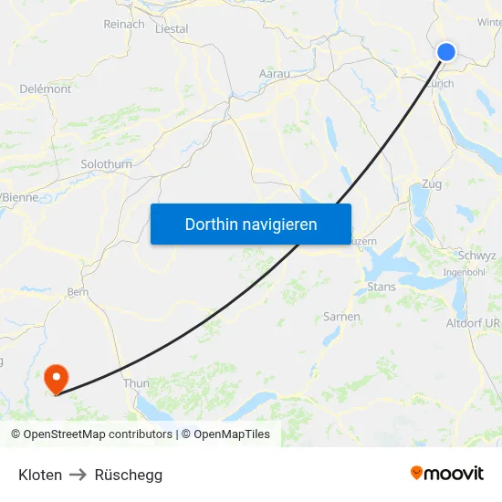 Kloten to Rüschegg map