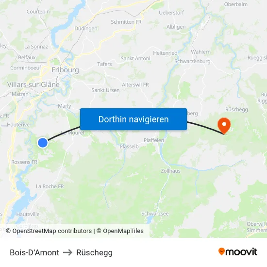 Bois-D’Amont to Rüschegg map