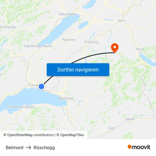Belmont to Rüschegg map