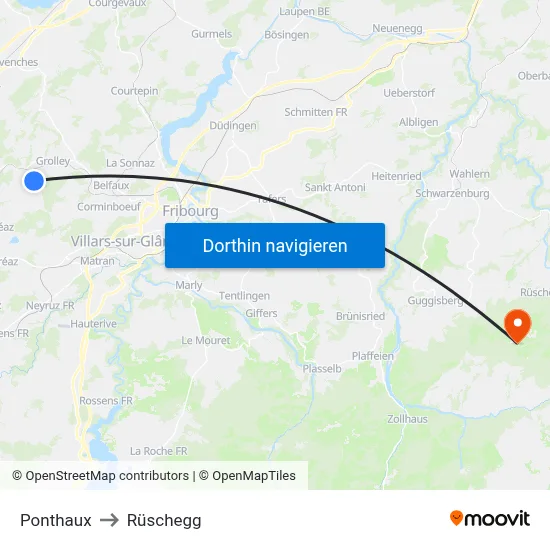 Ponthaux to Rüschegg map