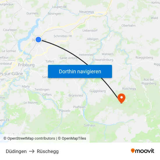 Düdingen to Rüschegg map