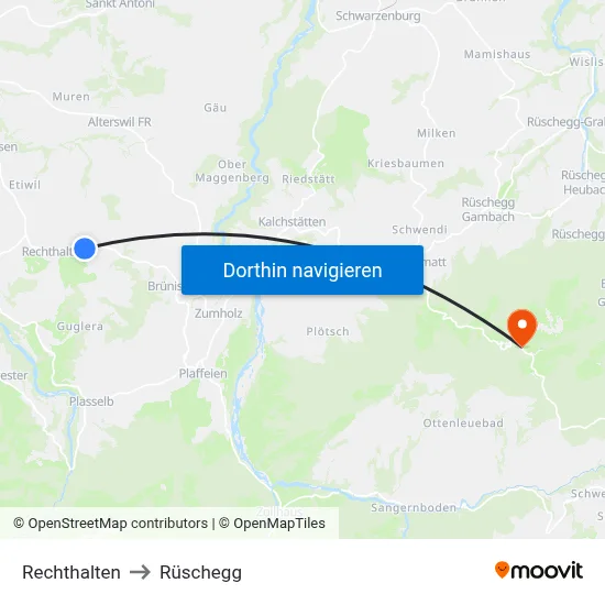 Rechthalten to Rüschegg map