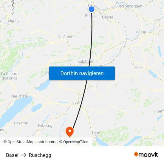 Basel to Rüschegg map