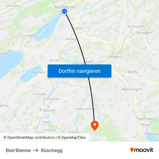 Biel/Bienne to Rüschegg map