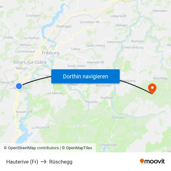 Hauterive (Fr) to Rüschegg map