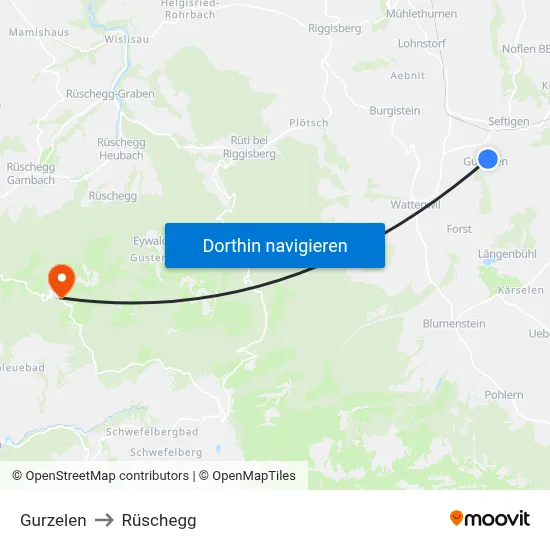Gurzelen to Rüschegg map