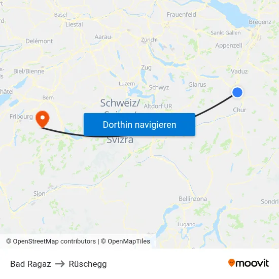 Bad Ragaz to Rüschegg map