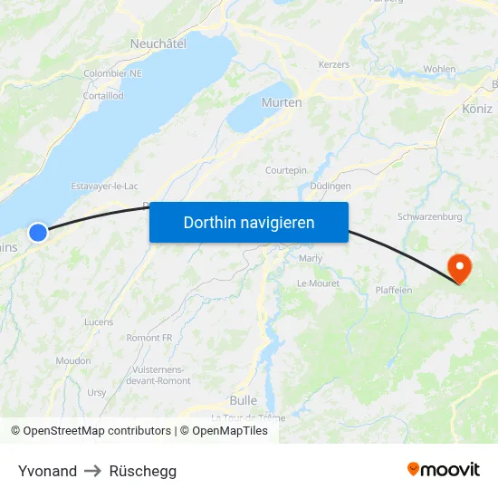 Yvonand to Rüschegg map