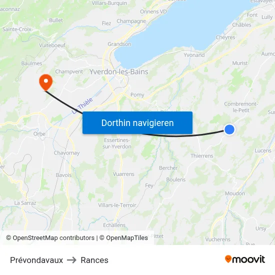 Prévondavaux to Rances map