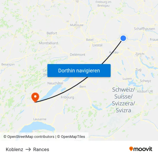 Koblenz to Rances map