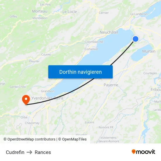 Cudrefin to Rances map