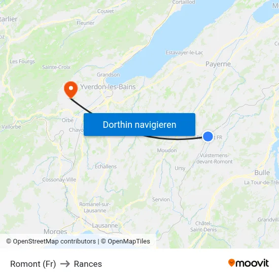 Romont (Fr) to Rances map