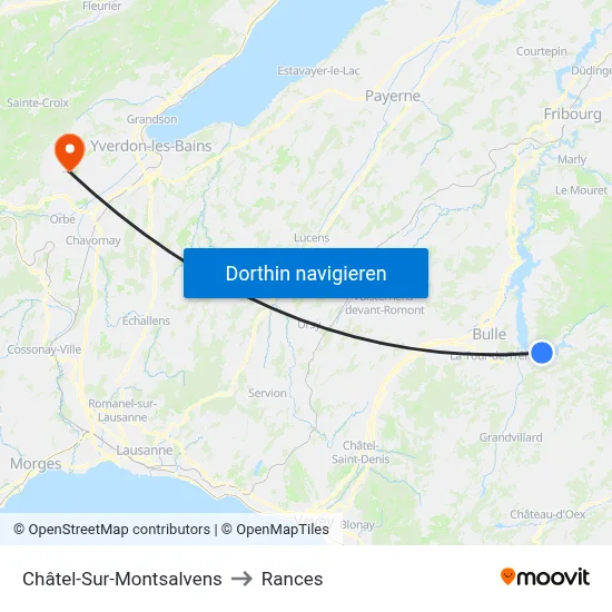 Châtel-Sur-Montsalvens to Rances map