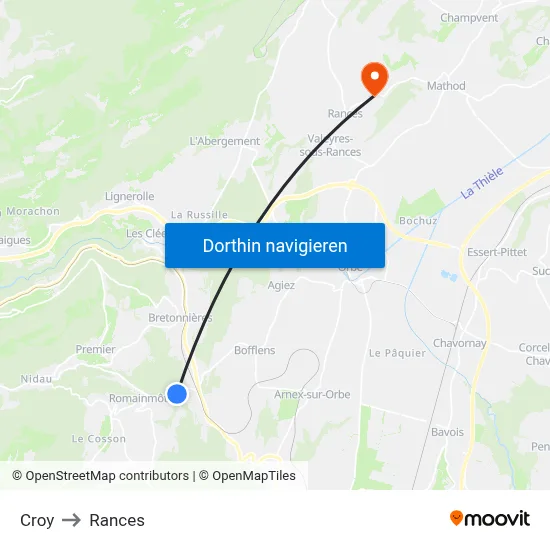 Croy to Rances map
