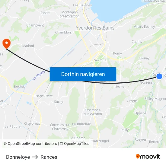 Donneloye to Rances map