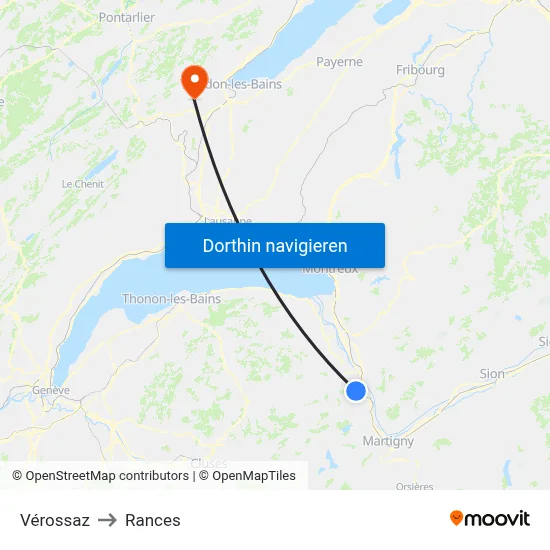 Vérossaz to Rances map