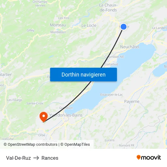 Val-De-Ruz to Rances map