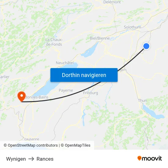 Wynigen to Rances map