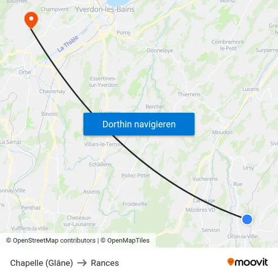 Chapelle (Glâne) to Rances map