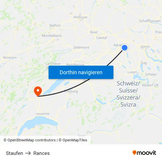 Staufen to Rances map