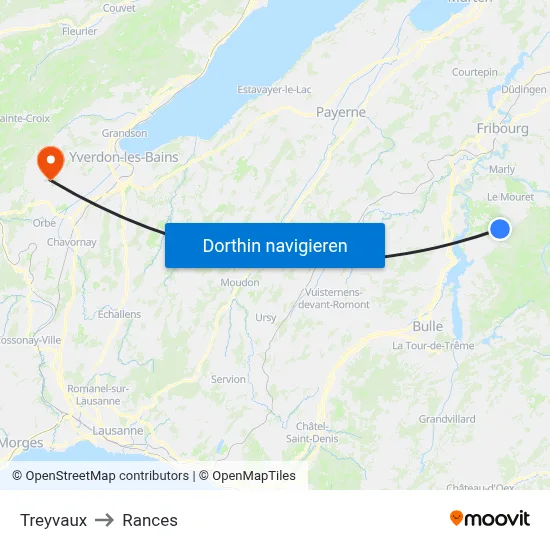 Treyvaux to Rances map