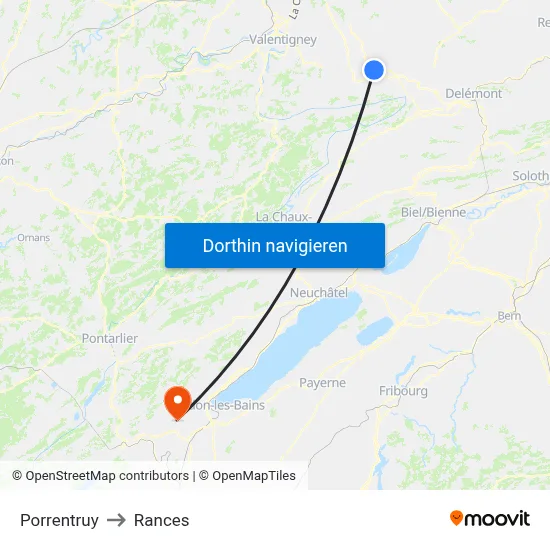 Porrentruy to Rances map