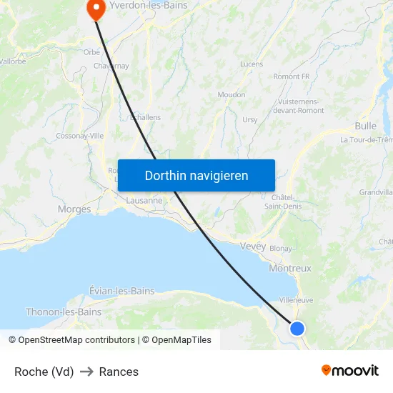 Roche (Vd) to Rances map