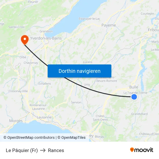 Le Pâquier (Fr) to Rances map