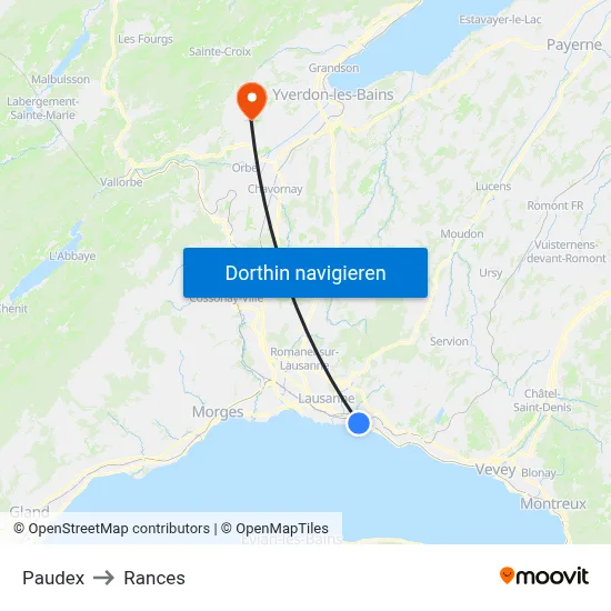 Paudex to Rances map