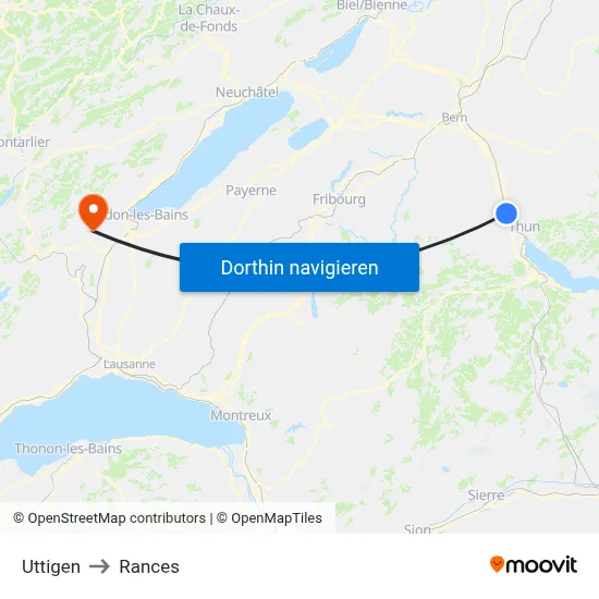 Uttigen to Rances map