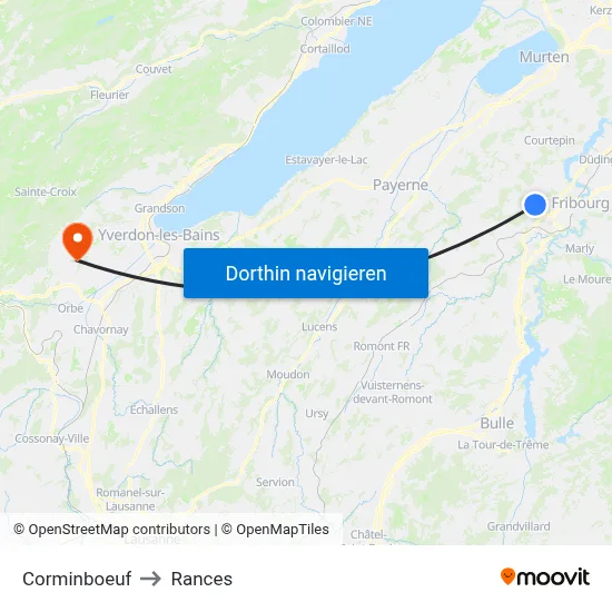 Corminboeuf to Rances map