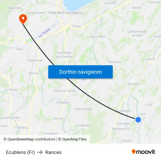 Ecublens (Fr) to Rances map