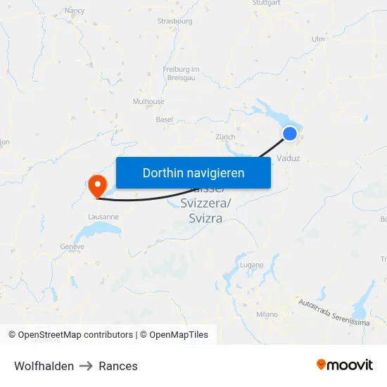 Wolfhalden to Rances map