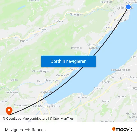 Milvignes to Rances map