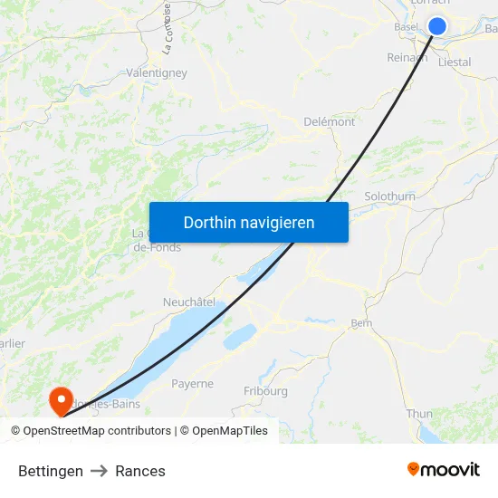 Bettingen to Rances map