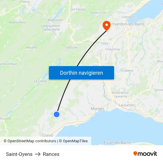Saint-Oyens to Rances map