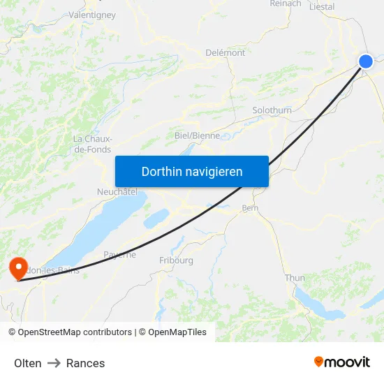 Olten to Rances map