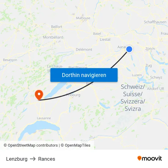 Lenzburg to Rances map