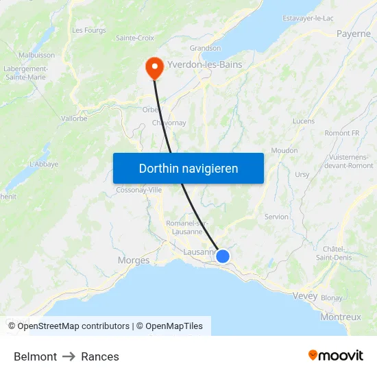 Belmont to Rances map