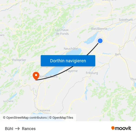 Bühl to Rances map