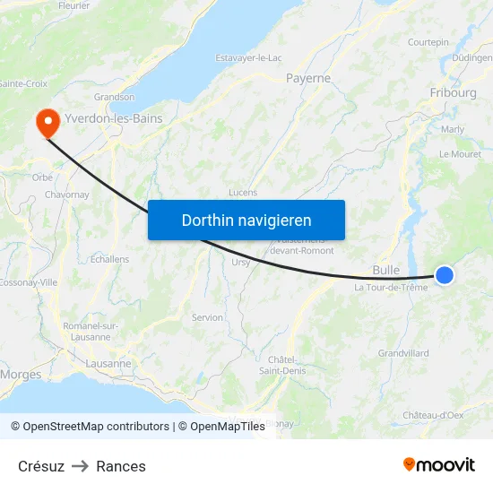 Crésuz to Rances map