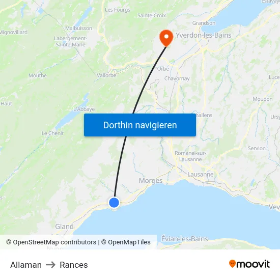 Allaman to Rances map