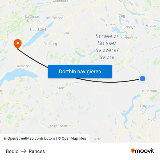 Bodio to Rances map